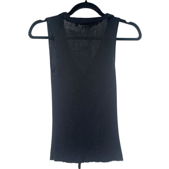 BOSS Hugo Boss Black Ribbed V-Neck Knit Tank with Fringe Detail Small-Medium - Picture 2 of 8